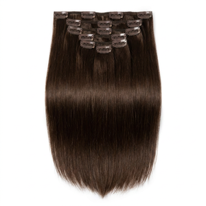 Extensions à clips Remy de qualité salon, cheveux chinois double trame, brun chocolat foncé, sans couture, simple trame, lot de 7 pièces, 100g - Product Image 3