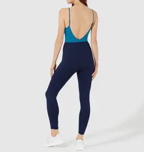 Kadın sıska sıkı derin V bandaj spor antrenman Yoga pantolonu tulumlar spor Bodysuit dans Unitard