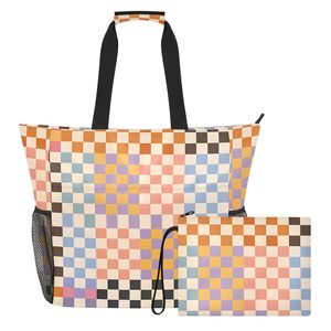 Bolsa de Mano para Mujer con Diseño a Cuadros Coloridos, Cierre de Cremallera, Diseño Moderno, Bolsa de Compras para Todas las Temporadas - Product Image 1