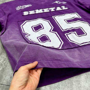 เสื้อยืดผ้าฝ้ายวินเทจโอเวอร์ไซส์ลายพระอาทิตย์จางหายไปเสื้อยืดปักไหล่แบบกำหนดเองเสื้อยืดสตรีทแวร์ซักกรด - Product Image 4