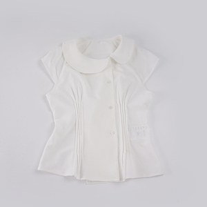Chemisier à col babydoll uni, style girly, boutonné sur le devant, cintré à la taille, froncé, décontracté, jeune et mignon, idéal pour le campus - Product Image 6