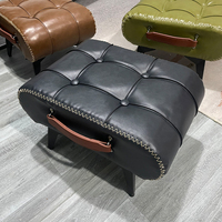 Petit tabouret en cuir huilé pour la maison, pouf souple pour l'entrée, tabouret pour enfiler les chaussures à la porte