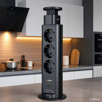 Prise de bureau escamotable avec 3 prises standard UE en alliage d'aluminium et chargement USB rapide pour bureau