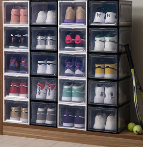Clear Magnet Plastic Shoe Boxes Drop Front Shoe Storage Box Acrylic custom transparent display shoe boxes stackable organizer