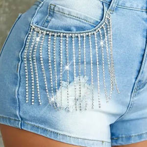 Shorts décontractés haut de gamme pour femmes, nouveaux jeans déchirés avec boutons et rivets, en denim imprimé personnalisé, respirants et élégants - Product Image 2