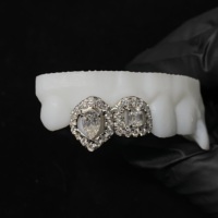 Personnalisé Open Face Grillz Avec Vvs Moissanite Hiphop Bijoux 925 Argent Rond Brillant Cut