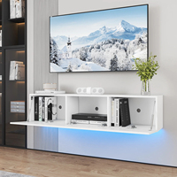 Meuble TV mural flottant blanc ultra brillant avec éclairage LED, centre de divertissement moderne pour téléviseurs jusqu'à 65 pouces, console multimédia