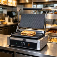 Grill électrique professionnel double face en acier inoxydable pour panini et grillades, idéal pour la restauration