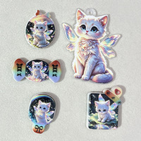 Colgante de acrílico de doble cara con relieve de cielo estrellado, elfo y alas coloridas, gatito blanco, abalorio, accesorios surtidos para joyería DIY hecha a mano