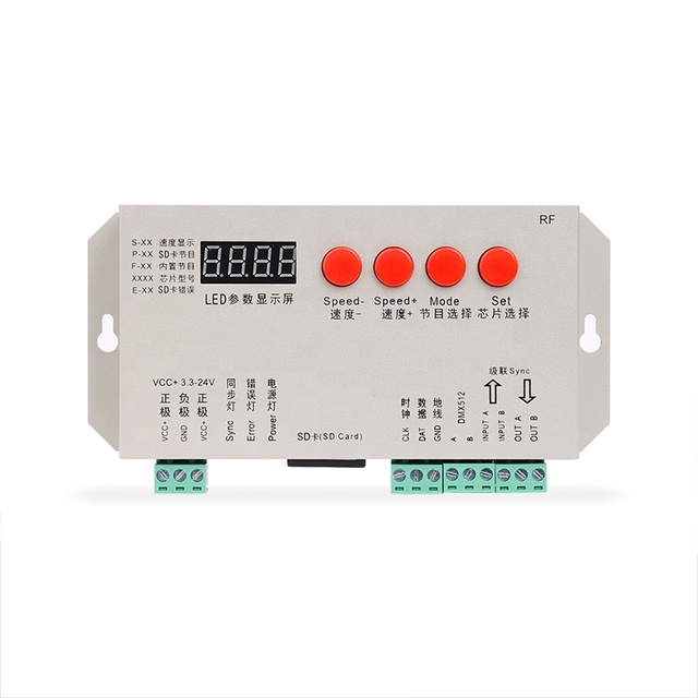 K1000S SPI Pixel LED Controller - SD Card Programmable Dream Color for Addressable WS2812B Strips, DC5-24V with RF Remote