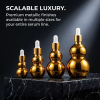 Flacon compte-gouttes en verre luxueux en forme de gourde dorée 15ml/30ml, flacon de sérum/creme pour le visage ambré électroplaqué, protection UV, avec bouchon Reed