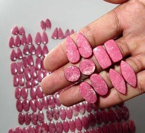High Quality Pink Thulite Pair Gemstone Smooth Polished Cabochon Matching Stones for Custom Jewelry Design Available For Sale - Product Image 1