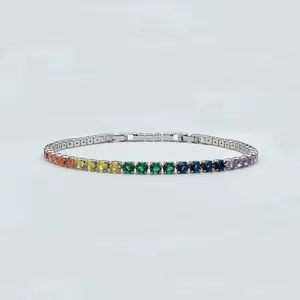 Fashion Rainbow Multicolor Copper Encrusted Zircon Nightclub Bar Party Couple Bracelet