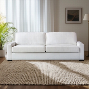 Fast Shipping Space Saving 2-Seater White <b>Sofa</b> Modern Compact Fabric Couch for <b>Small</b> Apartment & Office - Product Image 1