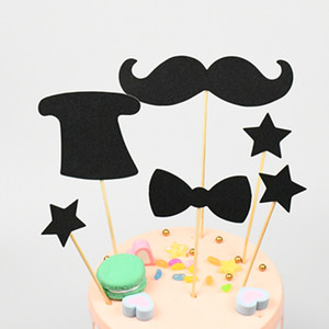 Decoraciones para Pastel de Cumpleaños o Día del Padre, Juego de 7 Piezas de Papel Negro Desechable con Diseño de Caballero - Product Image 1
