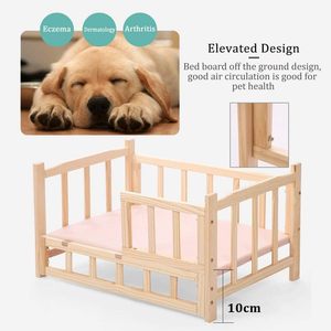 Gran oferta, litera de madera para interiores para perros y gatos, cama para dormir con juegos de cama, cama para gatos de madera maciza para perros - Product Image 5
