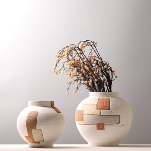 <span class=keywords><strong>Vase</strong></span> en céramique moderne minimaliste fait main 2024, <span class=keywords><strong>blanc</strong></span> simple avec rayures, <span class=keywords><strong>pour</strong></span> décoration de salon, hôtel, mariage, herbe de la <span class=keywords><strong>pampa</strong></span> - Product Image 1