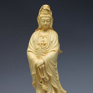 Figuras Espirituales de Kuan Yin de Primera Calidad, Exquisita Estatua de Buda Guanyin Tallada a Mano en Madera de Boj China, Decoración para el Hogar - Product Image 2