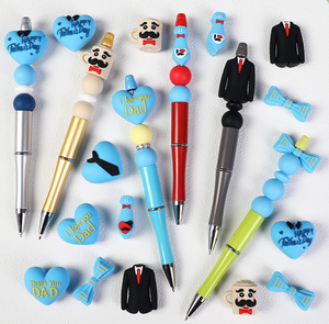 Breloques Cœur Bleu DIY pour la Fête <span class=keywords><strong>des</strong></span> Pères, Perles en Silicone 3D, Perle de Dentition Fille Noire pour Bracelet Papa et Fabrication de Stylos Perlés - Product Image 1