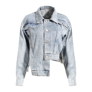 AIPA เสื้อแจ็คเก็ตยีนส์สำหรับผู้หญิง,ชุดสองชิ้นกางเกงขาบานไม่สมมาตร - Product Image 6