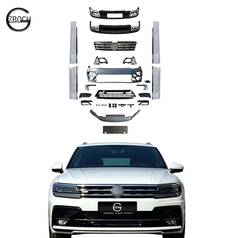 Großhandel Auto Stoßstange Für Volkswagen Tiguan zu R-Linie Front Auto Stoßstange Montage Auto Kühlergrill Diffusor Tür verkleidung Tiguan Karosserie-Kit