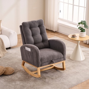 Poltrona a dondolo girevole moderna con poggiapiedi, tasca portaoggetti, <span class=keywords><strong>schienale</strong></span> <span class=keywords><strong>alto</strong></span>, in legno di gomma, per cameretta, camera da letto, soggiorno - Product Image 4