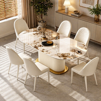 Ensemble de table et chaises de salle à manger ovales en marbre moderne de luxe, 4, 6 ou 8 places, pour la maison, le restaurant, le salon, meubles crème, designs de cuisine