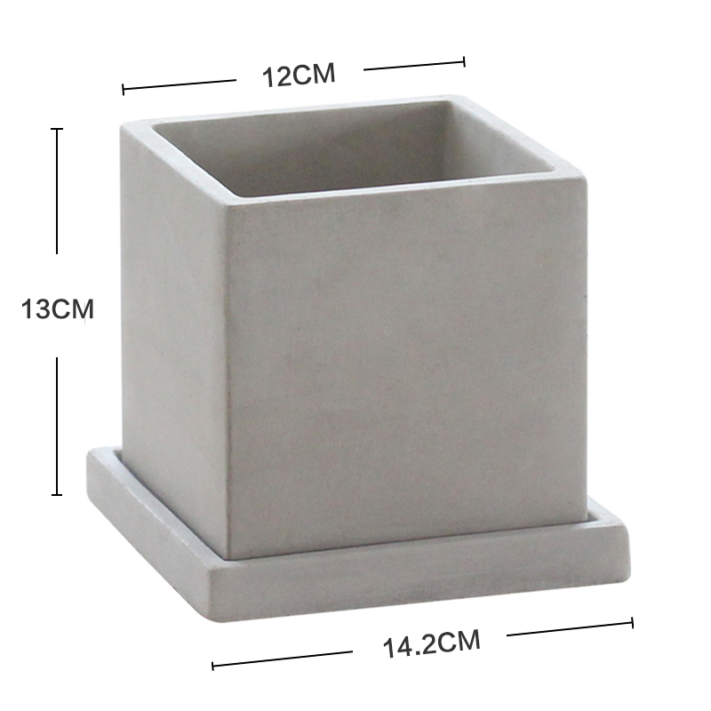 Vaso quadrato grigio da 12 cm con piattino