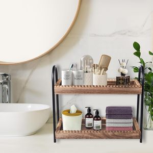Support métallique sur <span class=keywords><strong>palette</strong></span> <span class=keywords><strong>en</strong></span> bois personnalisée CF, organisateur de comptoir <span class=keywords><strong>à</strong></span> 2 niveaux pour vanité, cuisine, station café, salle de bain, pour la maison et l'auberge - Product Image 5