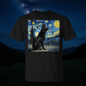 Camiseta negra con diseño de Pastor alemán y Noche estrellada de Van Gogh - Product Image 3