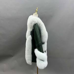 Veste en fourrure de renard en cuir croco au <span class=keywords><strong>prix</strong></span> de gros pour <span class=keywords><strong>femme</strong></span> Veste en cuir à la mode d'hiver - Product Image 6