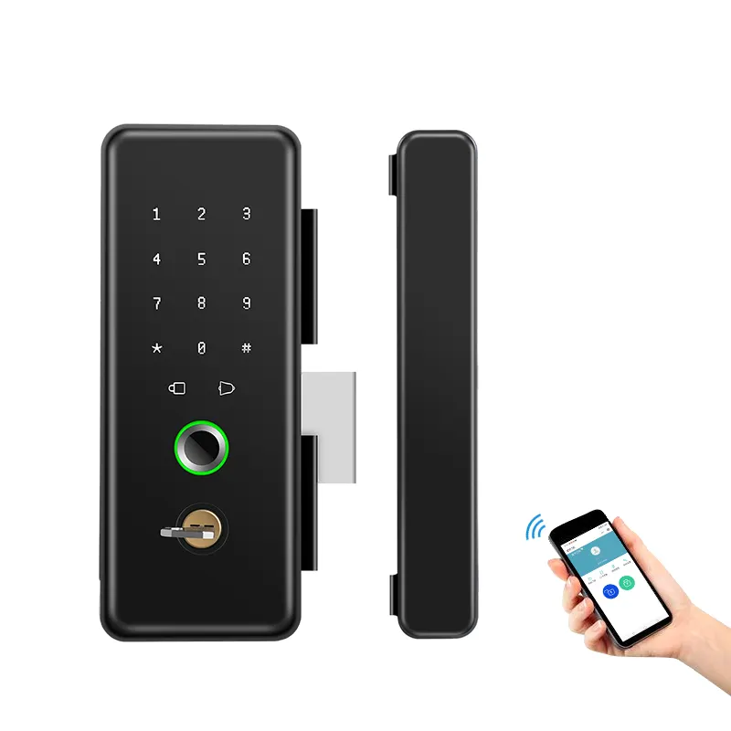 Tuya WIFI Biometric Fingerprint Smart Glass door lock with keys