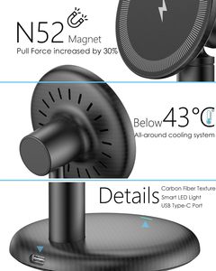 Chargeur sans fil magnétique à charge rapide, adapté au bureau ou à la table de chevet (sans adaptateur/angle fixe) - Product Image 4