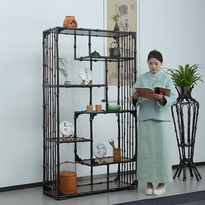 Neo Chinese Style Bamboo Openwork <b>Display</b> Cabinet Multi Tier Tea <b>Shelf</b> Antique Decorative Storage <b>Unit</b> For Tea Room - Product Image 4
