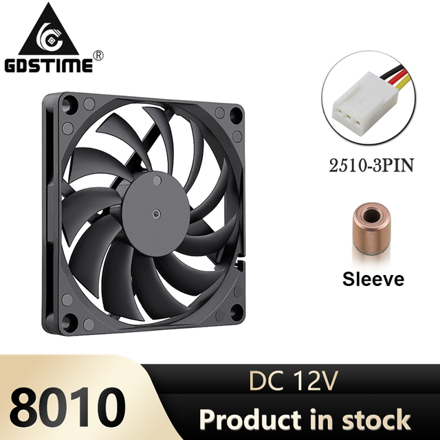 GDSTIME 80mm 3 Pin  DC 12V 80x80x10mm  Computer Case DC Brushless Oil Bearing 2500RPM Cooling Fan Replacement CPU Cooler