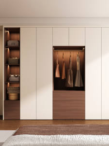 Armoire de chambre à coucher en bois moderne de luxe avec portes laquées, design autoportant, gain de place, grande capacité de rangement, appartement, bricolage - Product Image 3