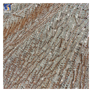 Yx826 Mới Nhất Lưới Thêu 3Mm Sequins Và Ống Sequins Vải 400gsm Kim Loại Sequin Vải Cho Treo Váy Đảng - Product Image 5
