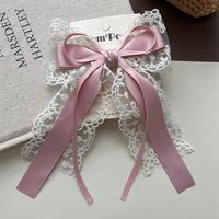 Doux princesse filles fée cheveux accessoires couleur unie longue Streamer ruban arc pince à cheveux blanc dentelle arc alliage bec de canard pince