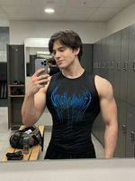 Camiseta Deportiva sin Mangas para Hombre, Cuello Alto, Compresión, Estampado Gótico, Ajuste Delgado, Poliéster, para Gimnasio, Absorbe la Humedad