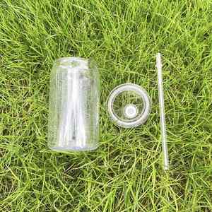 Transparent Clear Beer Single <b>Wall</b> 16Oz Acrylic Plastic Can With Lid and Straw for <b>Vinyl</b> Dtf Sticker - Product Image 3
