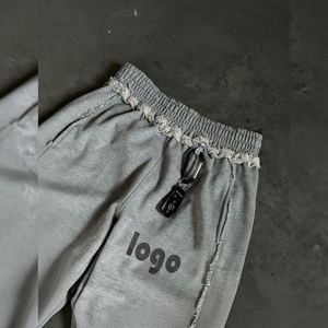 Pantalones de chándal de pierna ancha holgados con lavado ácido de cintura alta de gran tamaño, ropa de calle personalizada, pantalones de chándal con diamantes de imitación - Product Image 1
