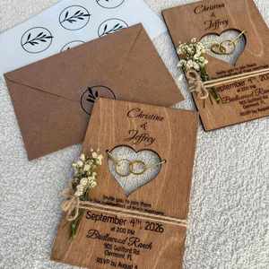 Laser Engraved Wooden <b>Invitations</b> Custom Diy <b>Wedding</b> Cards <b>Envelopes</b> Love Theme Bridal Shower Gift - Product Image 2