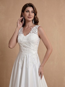 Abiti da sposa taglie forti con schiena scoperta in pizzo, abito da ballo personalizzato in raso avorio con strascico - Product Image 5