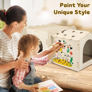 Wooden Cat Scratcher <b>House</b>,Cat <b>House</b> with Scratch Cardboard Pad,2 Tier Sturdy Kittens <b>Bed</b> <b>House</b> Indoor with Air Vents - Product Image 6