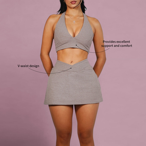 Vêtements de tennis personnalisés pour femmes jupe de <span class=keywords><strong>golf</strong></span> taille en V short intégré respirant ensemble de yoga à séchage rapide sport fitness gym vêtements de course - Product Image 6