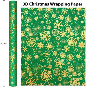 Green Christmas Wrapping Paper Roll 17in x 32.8ft Gold Foil Snowflakes Gift <b>Wrap</b> for Holiday Crafting - Product Image 6