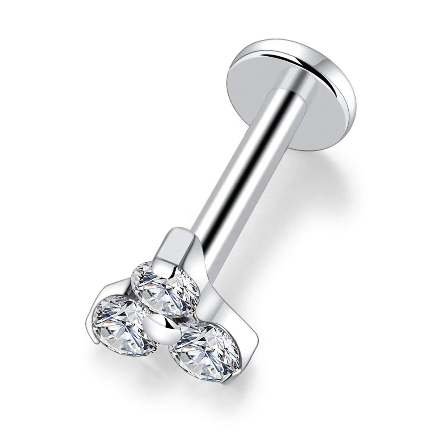 New Titanium Lip Rings Internally Threaded 3 Cz Labret Piercing Jewelry Cartilage Earring Zircon Lip Monore Stud