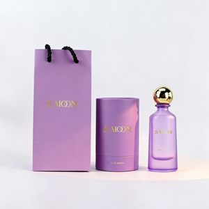 Botella de Perfume de Vidrio Morado de 50 ml Personalizada, Botella de Perfume de Vidrio Cilíndrica de Lujo con Pulverizador para Tapón de Bola con Caja Redonda - Product Image 2