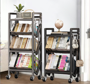 Cổ Điển Freestanding Xách Tay 2 Lớp Bằng Gỗ Góc Hiển Thị Tủ Kệ Sách Với Bánh Xe - Product Image 6