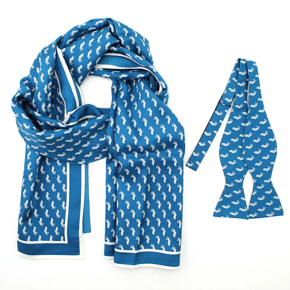 Peacock Blue Ladies 100% Silk Customize Your Own Women Scarves Custom Screen Printed Necktie Pretied Butterfly Bow Tie Scarf